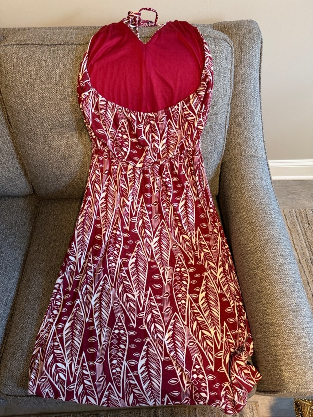 LOFT Beach Women’s Boho Halter Maxi Dress Burgundy/ white Small - Picture 5 of 6